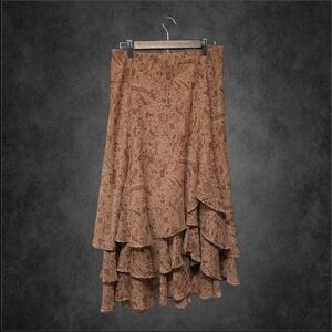 Vintage Tiered Elegant Brown Layered Midi Skirt